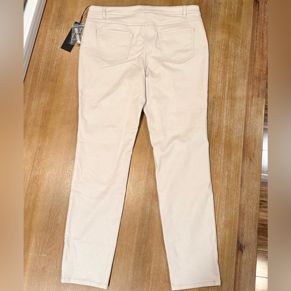 NWT Carlisle Lincoln Mid Rise Off White Silver Shimmer Pants Sz 10 - Picture 4 of 12